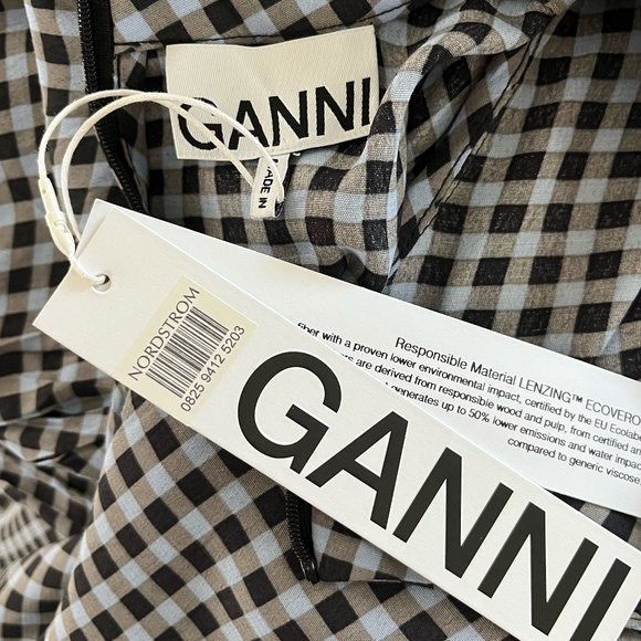 NWT GANNI | Gingham Puff Sleeve Shift Minidress In Brunnera Blue | Size 38 (US6) - Picture 12 of 14